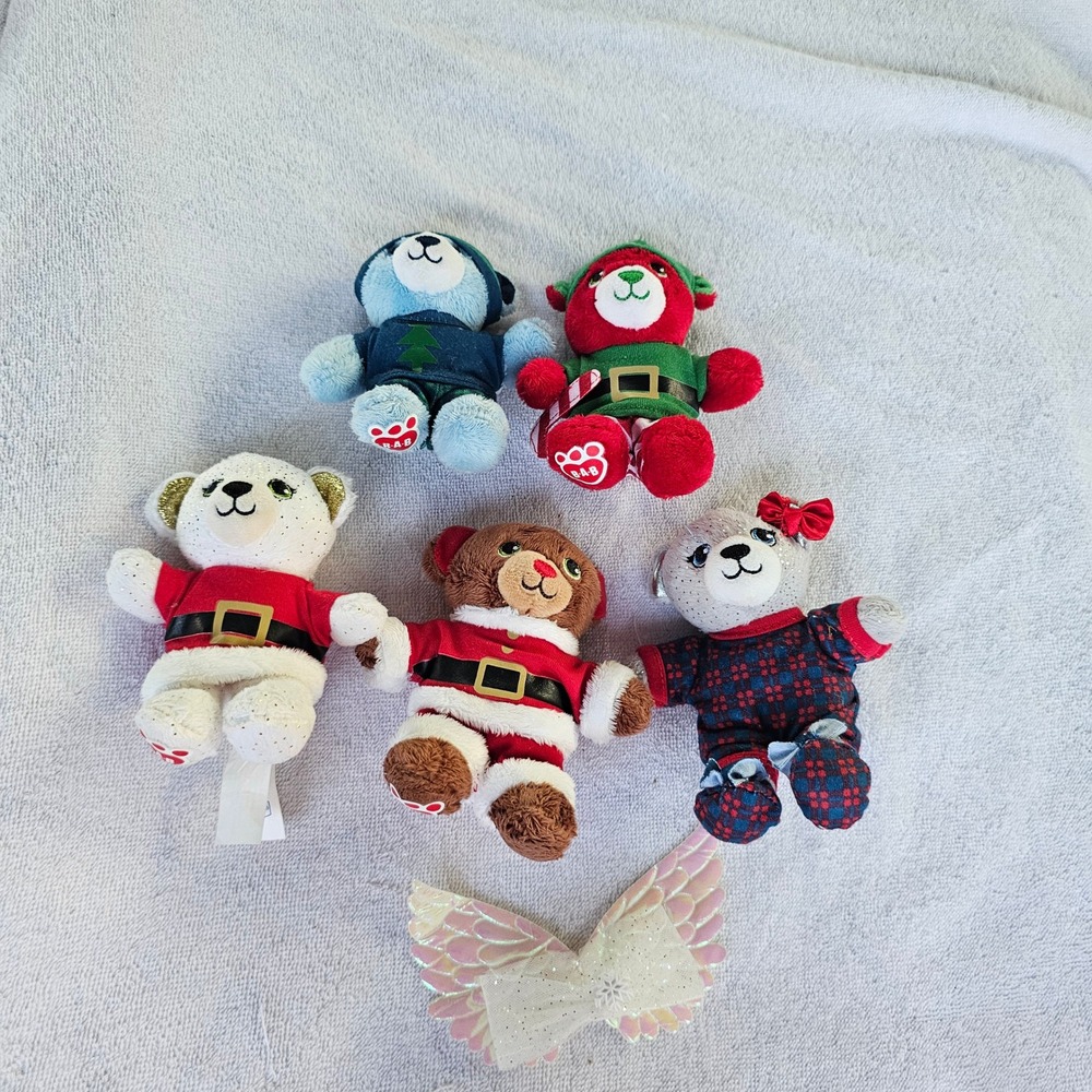 Build A Bear Merry Mission Mini Plush Lot 5 Bears Christmas Santa Elf Wings